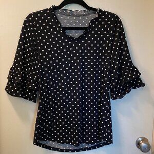 TFSDOD Womens Black White Classic Polka Dot Ruffle Sleeve Top Size S
